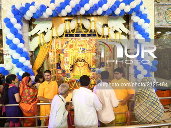 Hindu devotees celebrate the Maha Jarmastami at a city temple on August 14,2017 in Kolkata,India. (