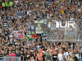 F.C. Juventus supporter's during the Italian SuperCup TIM football match Juventus vs lazio on August 13, 2017 at the Olympic stadium in Rome...
