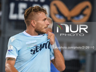 Ciro immobile during the Italian SuperCup TIM football match Juventus vs lazio on August 13, 2017 at the Olympic stadium in Rome. (
