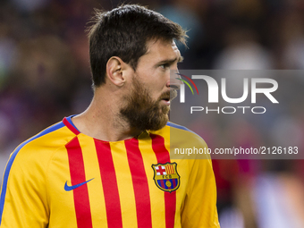 Lionel Messi before the match between FC Barcelona - Real Madrid, for the first leg of the Spanish Supercup, held at Camp Nou Stadium on 13t...