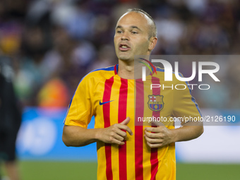 Andres Iniesta before the match between FC Barcelona - Real Madrid, for the first leg of the Spanish Supercup, held at Camp Nou Stadium on 1...