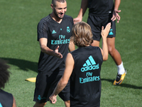 Karim Benzema and Luka Modric  of Real Madrid during the last training of Real Madrid before the supercopa match 2nd Leg against Barcelona o...