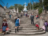 Stairway to the Cerro Santa Apolonia in Cajamarca, Peru. Photo taken 17 March 2017. Cajamarca, Peru, is home to the Yanacocha gold and coppe...