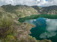 Landscape view of Quilotoa, a water-filled crater near the Cotacachi Volcano in the Andes Mountains. Photo taken 14 February 2012. (