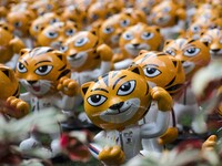 Hundred of RIMAU sculptures are displayed at outside of Publika shopping complex in Kuala Lumpur, Malaysia, on August 15, 2017.  RIMAU(the M...