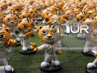 Hundred of RIMAU sculptures are displayed at outside of Publika shopping complex in Kuala Lumpur, Malaysia, on August 15, 2017.  RIMAU(the M...