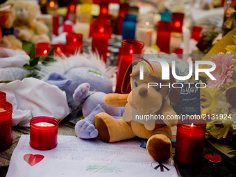 Stuffed toys, flowers and candles stand in Las Ramblas of Barcelona, Spain, on 18 August 2017, a day after a van ploughed into the crowd, ki...