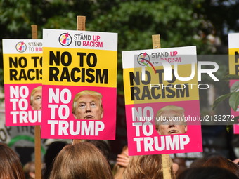 Demonstrators gathered outside the American Embassy in Central London, to protest against the racism escalation following the riot in Charlo...