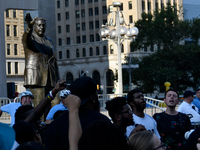 Protestors demand the removal of the Frank Rizzo statue, at a rally near City Hall, in Philadelphia, PA, on August 21, 2017.  (