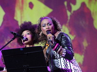 Gdansk, Poland 16th, August 2014 Solidarity of Arts festival in Gdansk. Oumou Sangare and her band performs live with Esperanza Spalding dur...