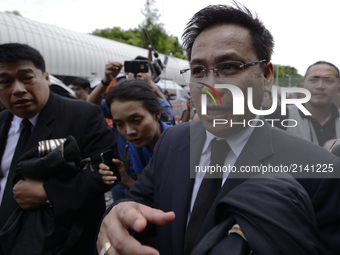 Former Prime Minister Yingluck Shinawatra's lawyer Norrawit Larlaeng denies knowledge of her whereabouts outside the Supreme Court in Bangko...