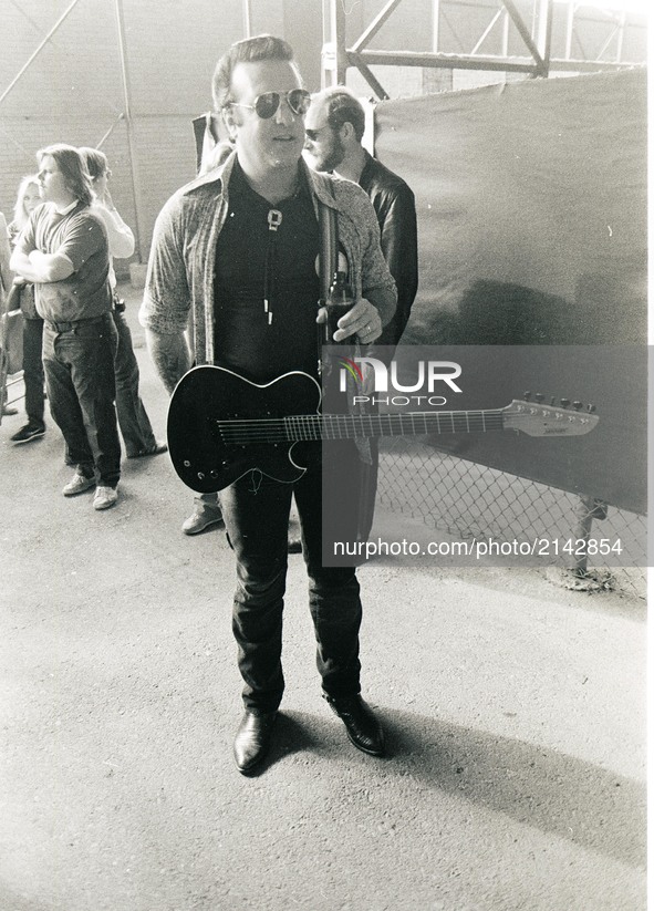 American singer, songwriter and guitarist Joe Ely (born February 9, 1947, Amarillo, Texas, United States) during a backstage concert in 1981...