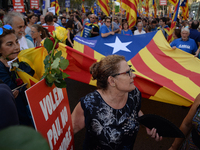 Thousands of people march against terrorism after deadly van attack in Barcelona in 26th August, 2017.The Catalan capital demonstrates under...