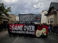 The front transparent of the demonstration  in Wurzen, Germany on 2 September 2017. About 400 people of the Antifa-Alliance 
