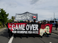 The front transparent of the demonstration  in Wurzen, Germany on 2 September 2017. About 400 people of the Antifa-Alliance 