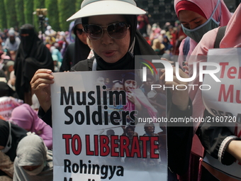 Muslims protest infront of Myanmar Embassy in Jakarta, Indonesia on September 4, 2017. They urges Myanmar government to liberate Rohingyas M...