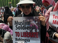 Muslims protest infront of Myanmar Embassy in Jakarta, Indonesia on September 4, 2017. They urges Myanmar government to liberate Rohingyas M...