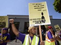 Immigration rights activists protest the Trump administration’s termination of the DACA program. Los Angeles, California on September 5, 201...