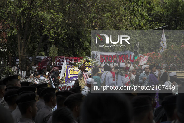 Group of some Indonesian Organization held demonstration in front of Myanmar Embassy with total 10,000 of demonstrant, in Jakarta, Indonesia...