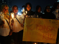 Dozens of Islamic students staged a joint prayer action as they solidarity to the Rohingya people in front of the National Monument, Jakarta...
