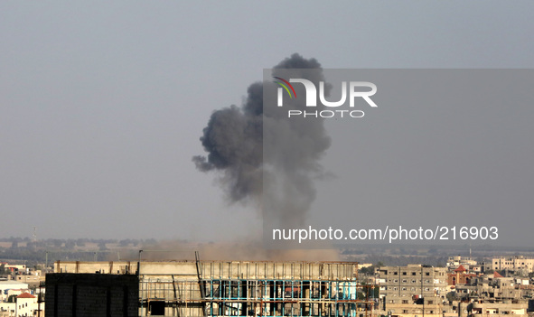 Smoke is seen after what witnesses said was an Israeli air strike in Rafah in the southern Gaza strip, after Israel launched attacks in the...