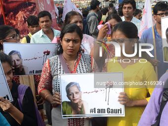 Leftist students organisation SFI, DYFI participates in  a protest rally for killing of journalist Gauri Lankesh in Kolkata , India  on Thur...