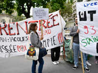 Protesters hold a banner agaist ZEP 93 (zone of priority educational program) High School from the 93 County of Ile de France. Strike and Pr...