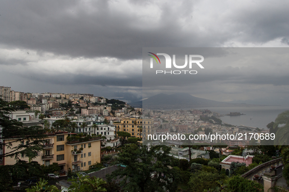 View of Rain and Storm to Naples, Italy on September on 7, 2017. Some storms will produce heavy rain and dangerous lightning.  