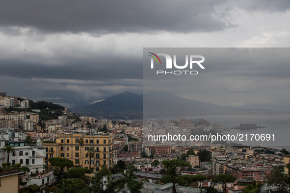 View of Rain and Storm to Naples, Italy on September on 7, 2017. Some storms will produce heavy rain and dangerous lightning.  