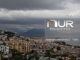 View of Rain and Storm to Naples, Italy on September on 7, 2017. Some storms will produce heavy rain and dangerous lightning.  (