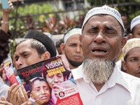 Rohingya refugees in Malaysia cry during a protest against the violence of Rohingya Muslims in Myanmar at outsude of Myanmar embassy in Kual...