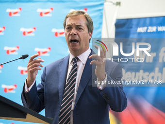 Nigel Farage (Ukip) speaks during an event organized from the Alternative for Germany (AfD) at the Citadel Spadau in Berlin, Germany on Sept...