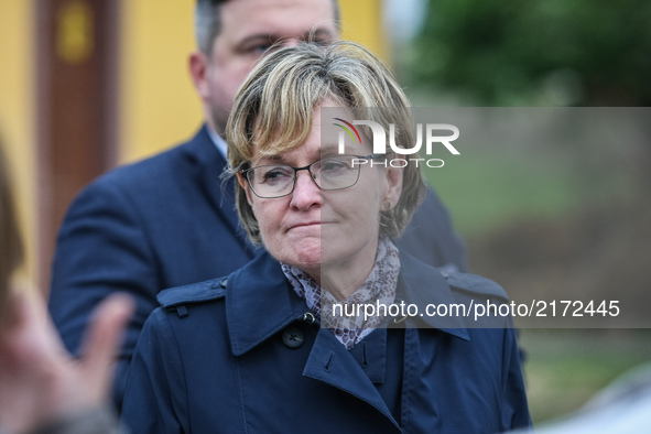 Vice President of the European Parliament Mairead McGuinness (c) is seen in Trzebun, northern Poland on 8 September 2017 . EU Parilament mem...