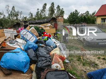 Damaged during the tragic storm house is seen in Trzebun, northern Poland on 8 September 2017 . EU Parilament members visited areas affected...
