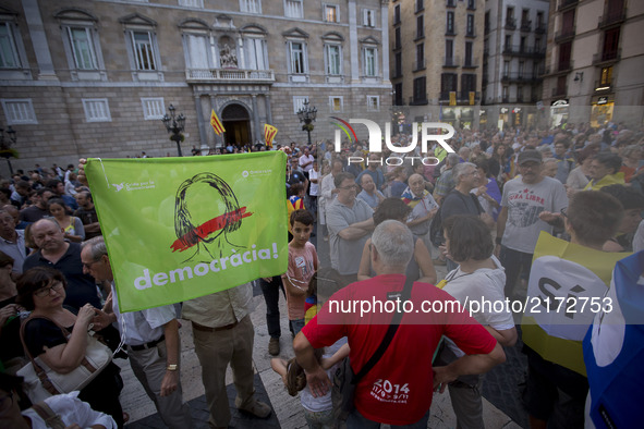 Demonstration in Sant Jaume square in Barcelona supporting the Catalonia's independence referendum and demanding the collaboration of the ma...