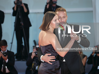 Matthias Schoenaerts and Adle Exarchopoulos  walks the red carpet ahead of the 'Racer And The Jailbird (Le Fidele)' screening during the 74t...