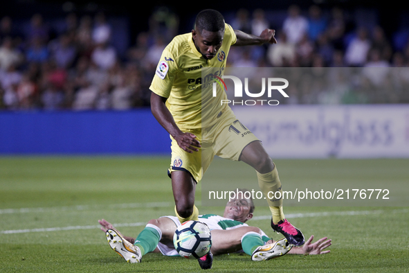 17 Cedric Bakambu of Villarreal CF (T) in action against 17 Joaquin of Real Betis Balonpie (B)   during  spanish La Liga match between Villa...