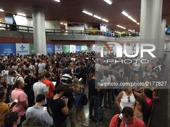 Hundreds of people waiting in line inside a subway station in Rio de Janeiro, Brazil, September 11, 2017 to pick up the tickets purchased th...