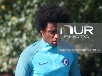 Chelsea's Willian
during Chelsea Training session priory to they game against FK Qarabag at Cobham Training Ground on September 11, 2017 in...
