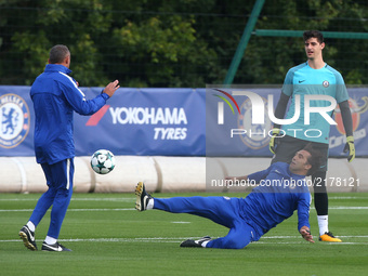 Chelsea's Goalkeeping Coach's Gianluca Spineli and Henrique Hilario
during Chelsea Training session priory to they game against FK Qarabag a...