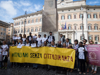 Demonstration in favor of the ius soli  in Piazza Montecitorio, Rome, on September 12, 2017. The police dismisses a group of right-wing mili...