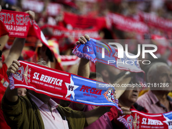 Benfica supporters waving their charts during the Champions League  football match between SL Benfica and CSKA Moskva at Luz  Stadium in Lis...