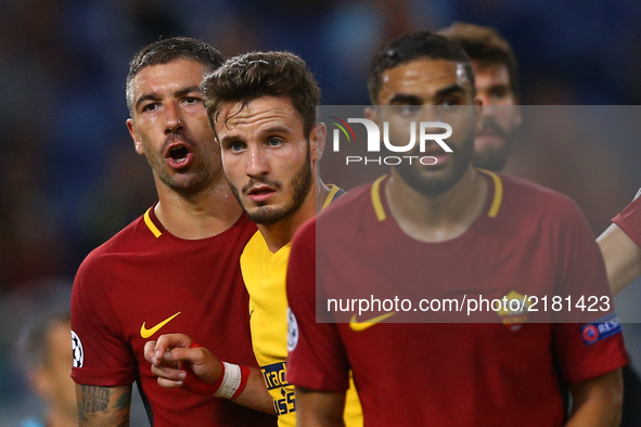 Uefa Champions League: Group C Roma v Atletico de Madrid 
Saul Niguez of Atletico and Aleksandar Kolarov of Roma  at Olimpico Stadium in Rom...