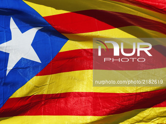 catalan flag during the Catalonia national holiday day, in Barcelona, on September 11, 2017.   One milion demonstrate in Barcelona supportin...
