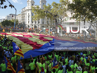 Catalonia national holiday day, in Barcelona, on September 11, 2017.   One milion demonstrate in Barcelona supporting the Catalonia's indepe...