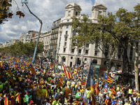Catalonia national holiday day, in Barcelona, on September 11, 2017.   One milion demonstrate in Barcelona supporting the Catalonia's indepe...