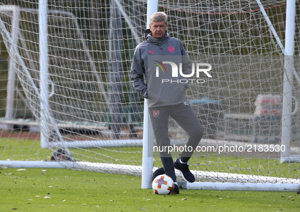 Arsenal manager Arsene Wenger   during a Arsenal training session ahead of the UEFA Europa League Group H match against 1. FC Köln at Arsena...