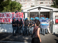 Police create a barrier to control Casapound's extreme right-wing supporters who clashed with with the anti-fascists in front of the Fourth...