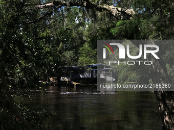Creek-side home in Middleburg, Florida, USA,  on September 13, 2017. Residents of homes near Black Creek, Clay County, Florida return to fin...