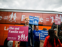 Activists of the bus tour in Berlin, Germany, on 15 September 2017. The bus tour of the so-called 